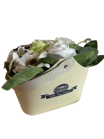 Sápublómkarfa - Hvít og Græn / Soap Flower Petite Basket - Pastel Green